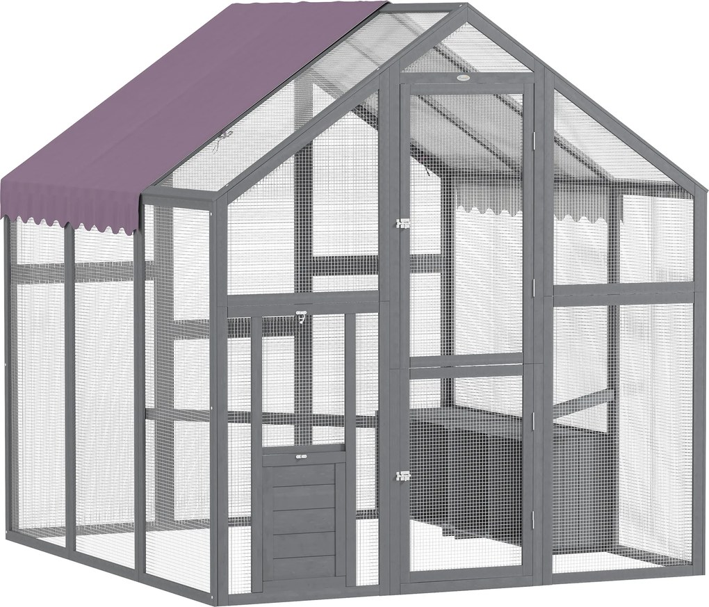 PawHut Tarc pentru găini, adăpost pentru găini cu acoperiș rezistent la apă, 2 cuiburi, 2 bârne, pentru 6-8 găini, aprox. 1,7 x 1,8 x 1,8 m | Aosom Romania