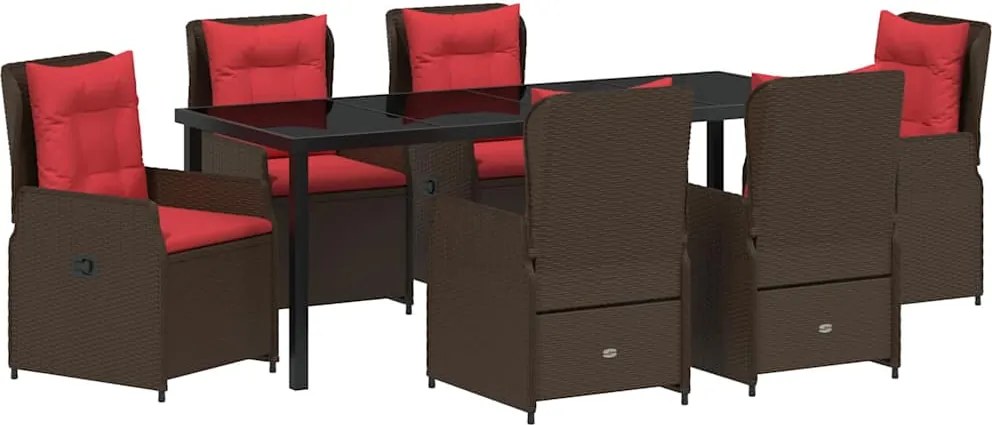 vidaXL Set de masă pentru grădină 7 pcs Maro Rattan poli