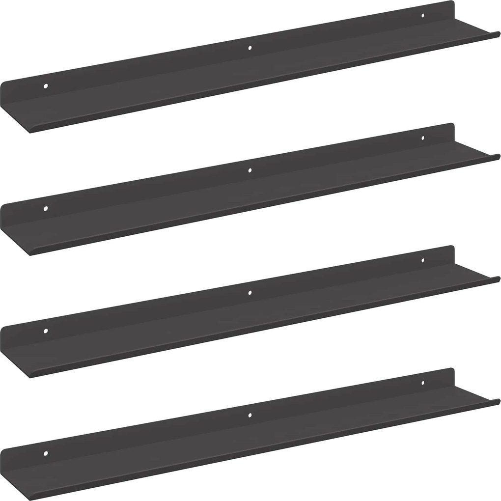 vidaXL Raft suspendat Pe perete 4 pcs Negru 60 x 9 x 2,5 cm Oțel