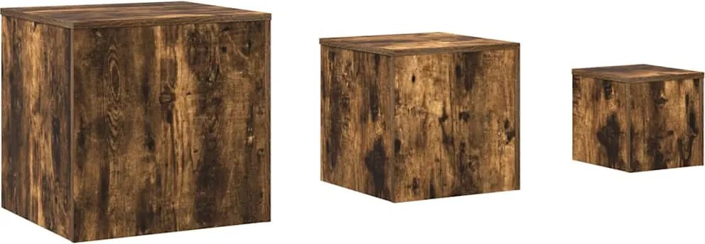 vidaXL Măsuțe laterale, 3 buc., stejar fumuriu, lemn prelucrat