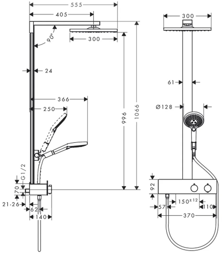 Set de dus Showerpipe 300, cu termostat 350, crom