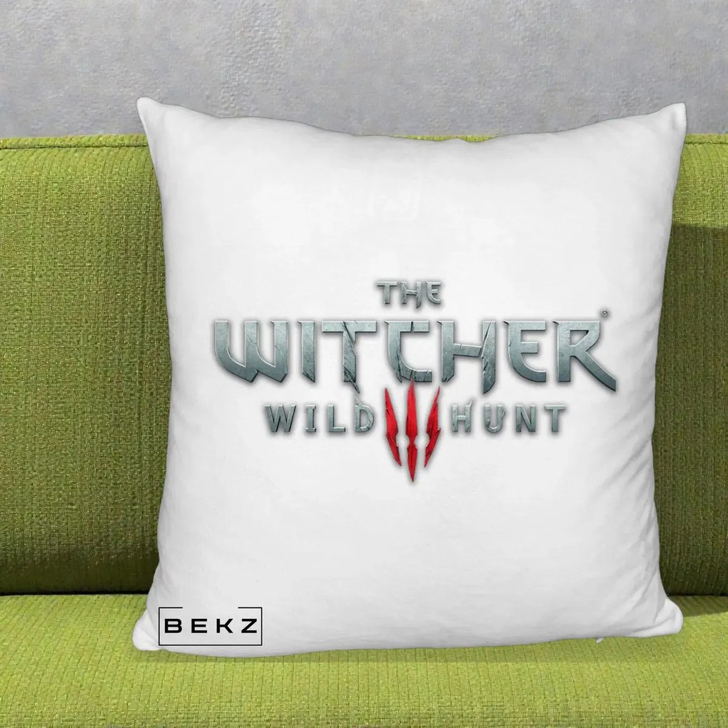 Perna Personalizata The Witcher 3 Wild Hunt, 40x40 cm, Alb Pufos, Husa Detasabila, Perna Inclusa, BEKZ®
