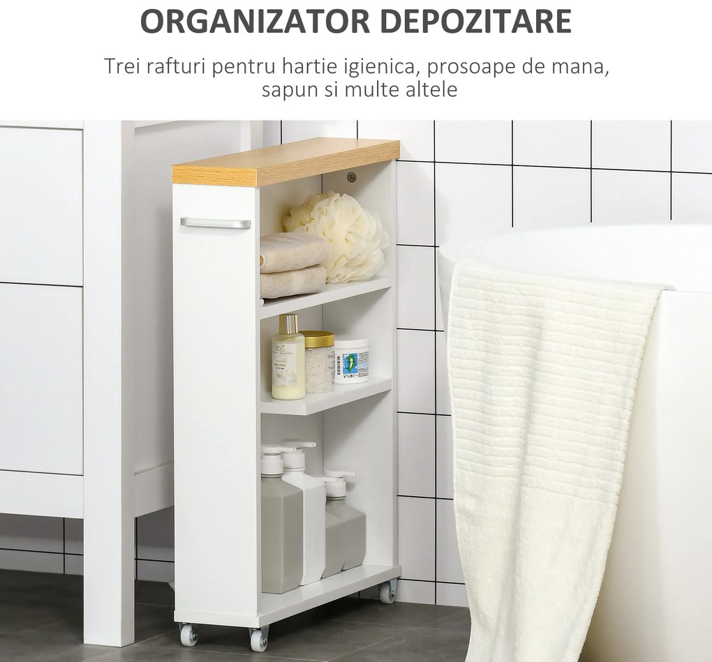 kleankin Dulapior Mobil pentru baie economisire spatiu cu 4 roti raft,manere laterale, 50x13x67.5cm