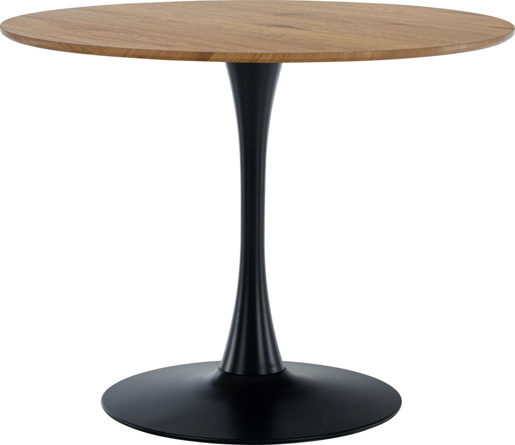 Masă de sufragerie, rotundă, stejar/negru, diametru 110 cm, REVENTON NEW