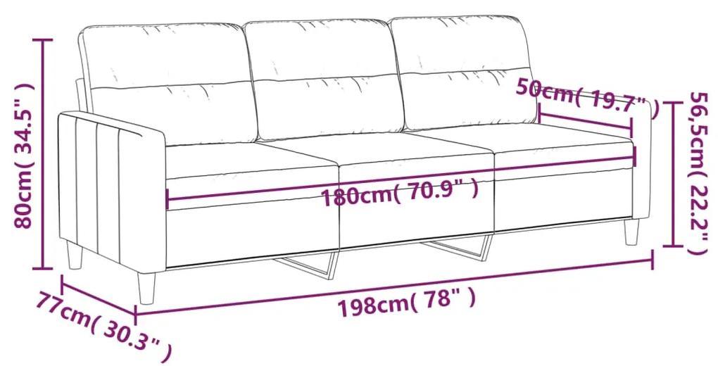 Canapea cu 3 locuri, taupe, 180 cm, material textil Gri taupe, 198 x 77 x 80 cm