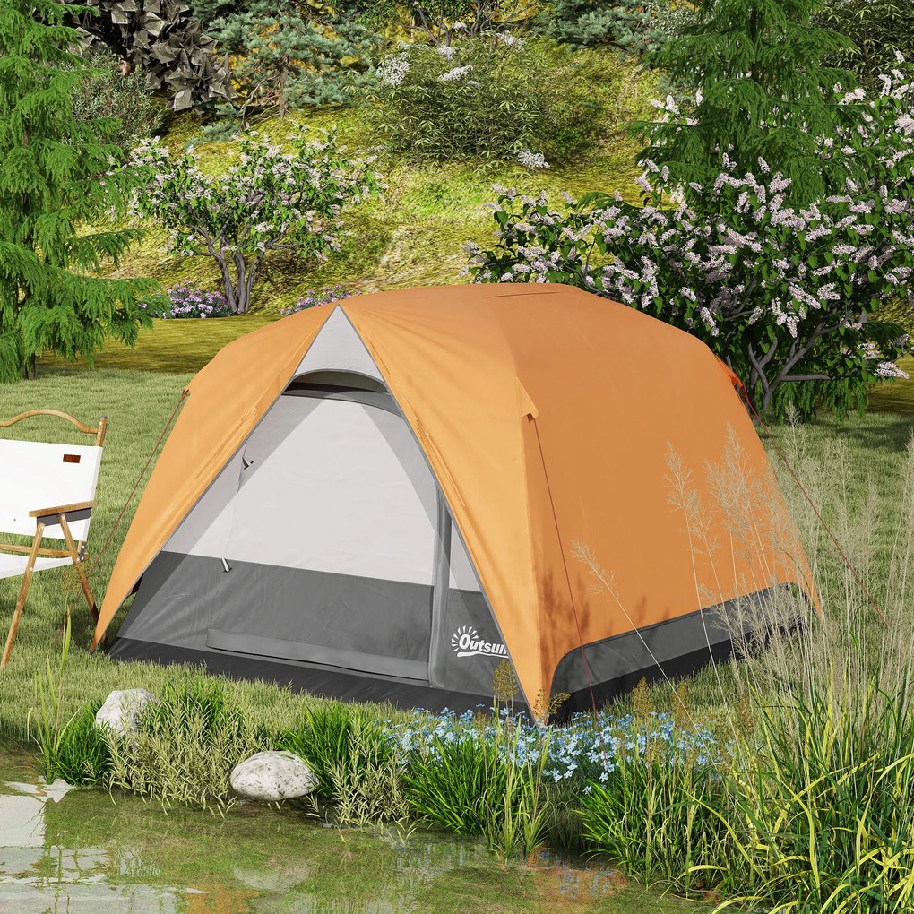 Outsunny Cort de Camping pentru 3 Persoane cu Buzunare Detașabile și Geantă de Transport, 200x200x135 cm, Portocaliu | Aosom Romania