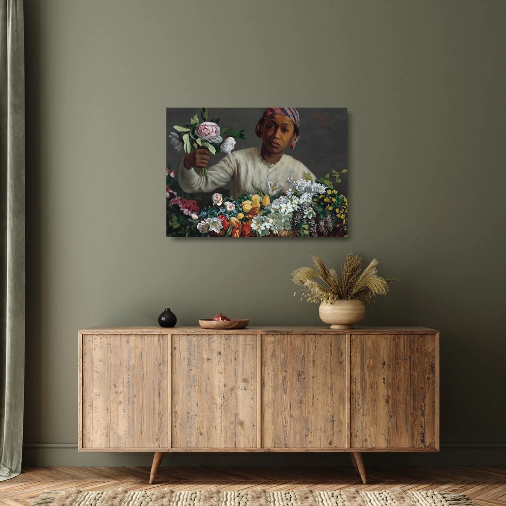 Tablou pe sticlă - Frédéric Bazille, Young Woman with Peonies, reproducere (70x50 cm)