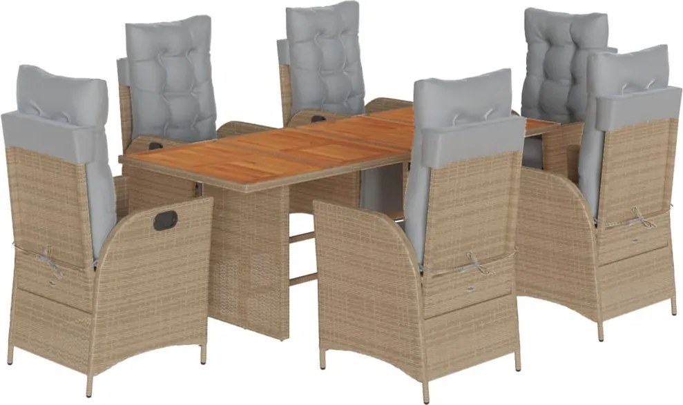 vidaXL Set mobilier pentru grădină, 7 piese, cu perne, bej, poliratan