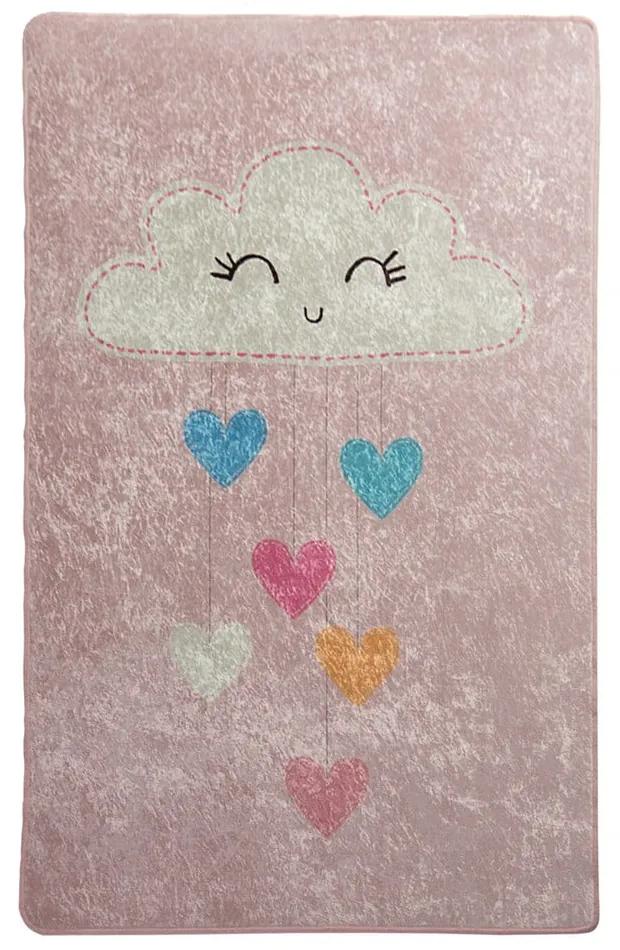 Covor antiderapant pentru copii Chilai Baby Cloud, 100 x 160 cm, roz