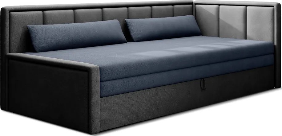 Canapea albastră/gri extensibilă/cu spațiu de depozitare cu tapițerie din chenille 214 cm Fulgeo – ELTAP