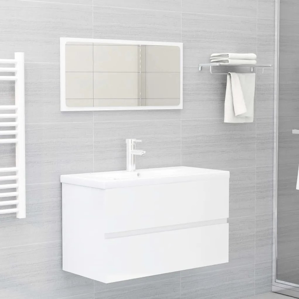 3071600 vidaXL Set mobilier de baie, alb extralucios, lemn prelucrat