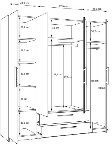 Dulap de haine MARO cu oglindă, 200x213 cm, finisaj stejar artisan