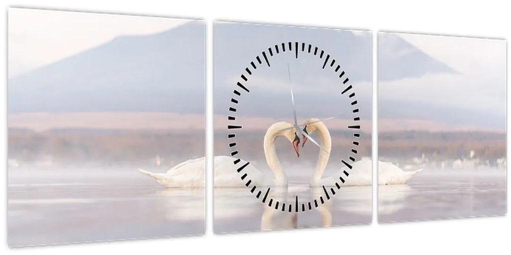 Tablou - Lebede îndrăgostite (cu ceas) (90x30 cm)