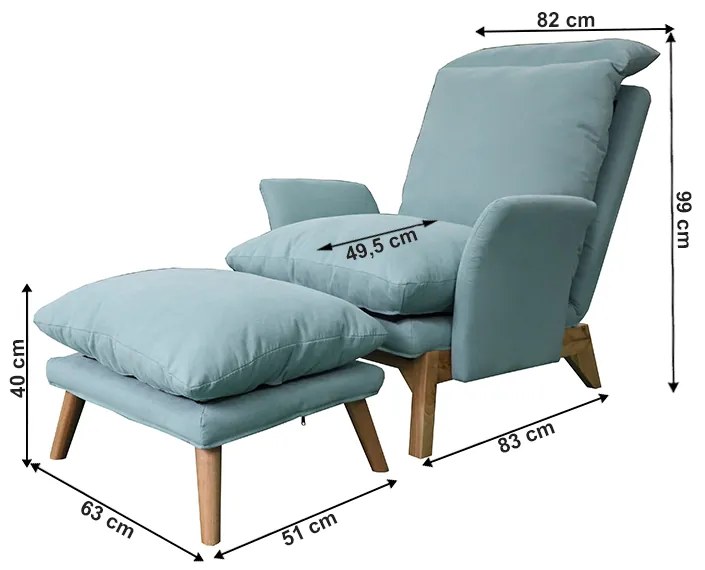 Fotoliu reclinabil cu taburet Culoare Mentol / Natural ZANDER