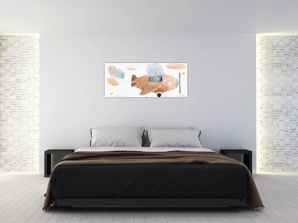 Tablou - Acuarelă elefant într-un avion (120x50 cm)