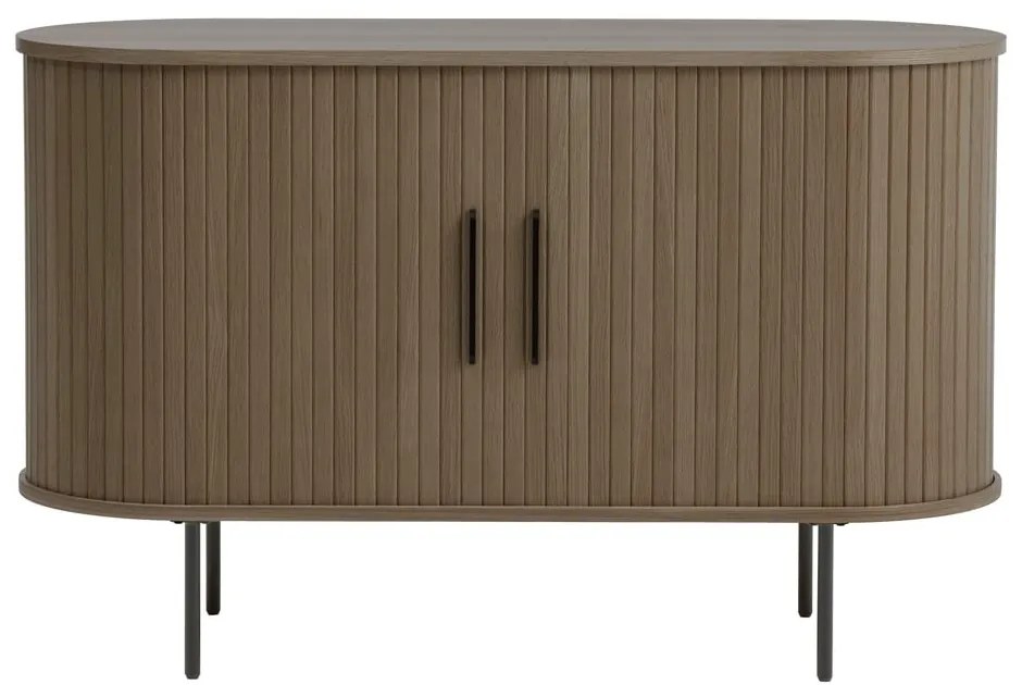 Comodă maro cu aspect de lemn de stejar cu ușă glisantă 120x76x45 cm Nola – Unique Furniture