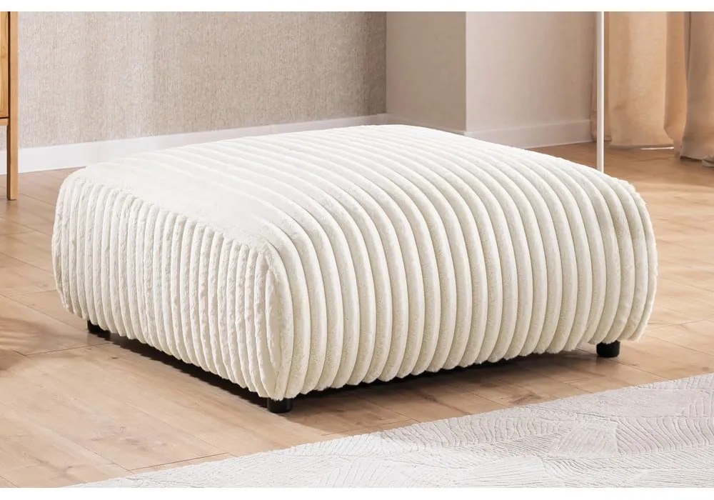 Taburet crem cu tapițerie din catifea reiată Justin – Ropez