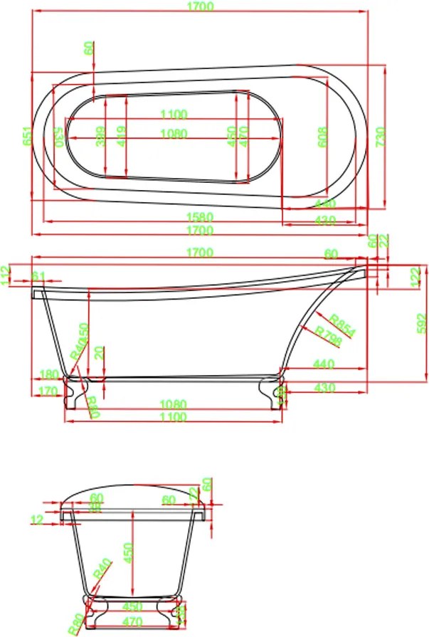 Clark cadă independentă cu picioare metalice 170x73x73 cm negru