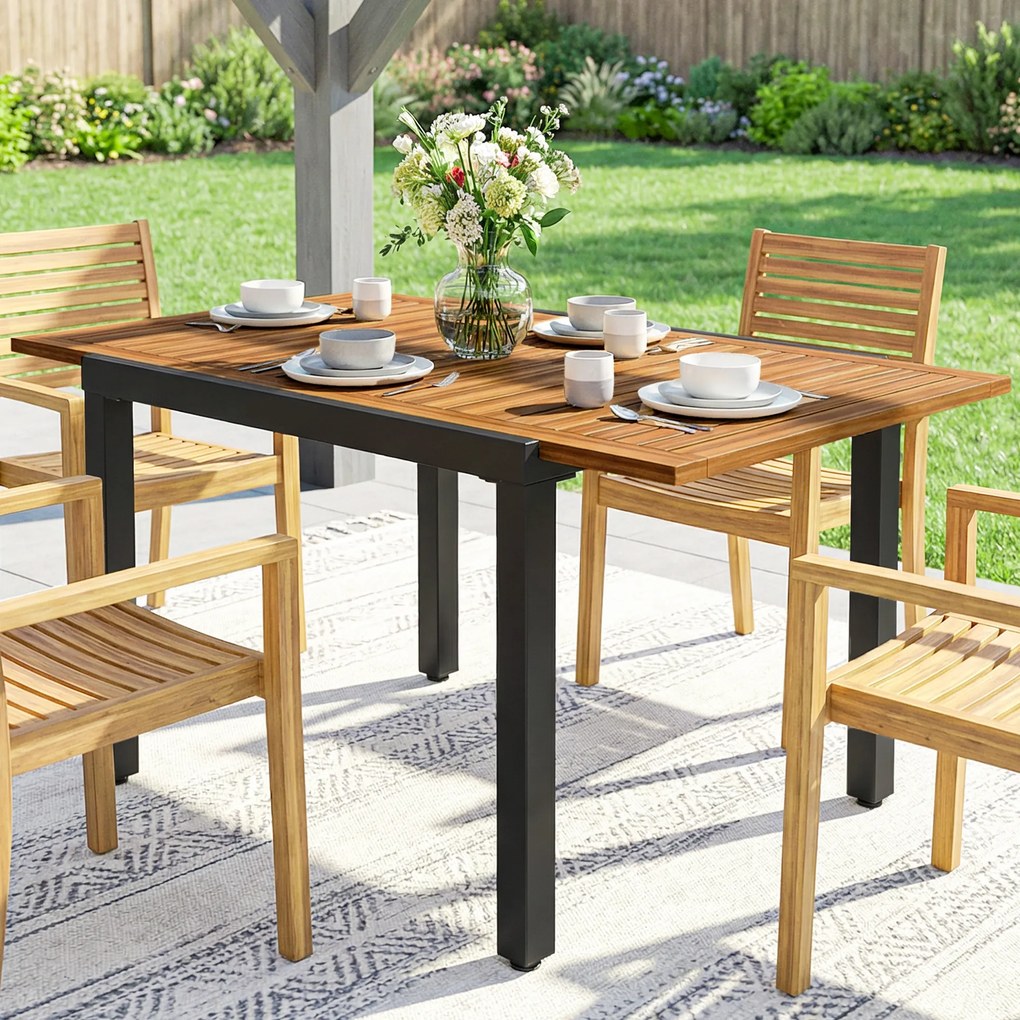 Outsunny Masă de Grădină Extensibilă 120/80x70 cm Cadru din Oțel și Blat din Lemn de Acacia pentru 4-6 Persoane Natural | Aosom Romania