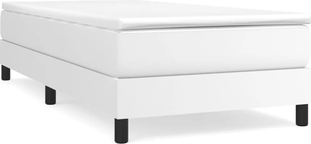 vidaXL Pat box spring cu saltea, alb, 100x200 cm, piele ecologică