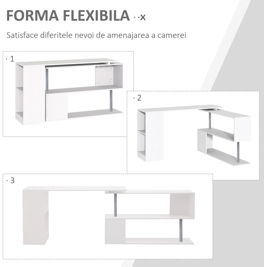 HOMCOM Birou de Colt din Lemn Alb 140x120x78,2cm | Aosom Romania