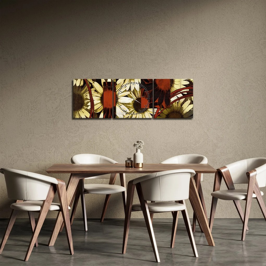 Tablou cu flori (cu ceas) (90x30 cm)