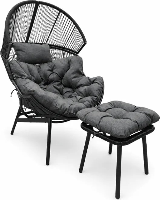 Scaun de gradina AURELO cu taburet, neagra