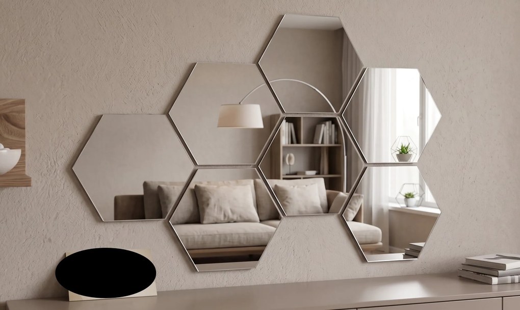 Panouri decorative oglinzi hexagonale, cu finisaj reflectorizant Argintiu