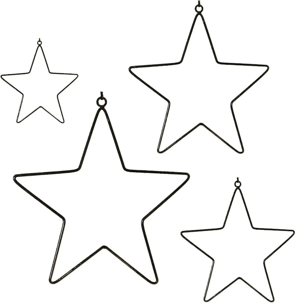 Decoratiune de Craciun suspendata BLACK STARS, set 4 buc.