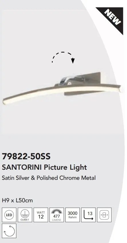 Aplica de perete LED pentru oglinda sau tablou Santorini argintiu, L-50cm