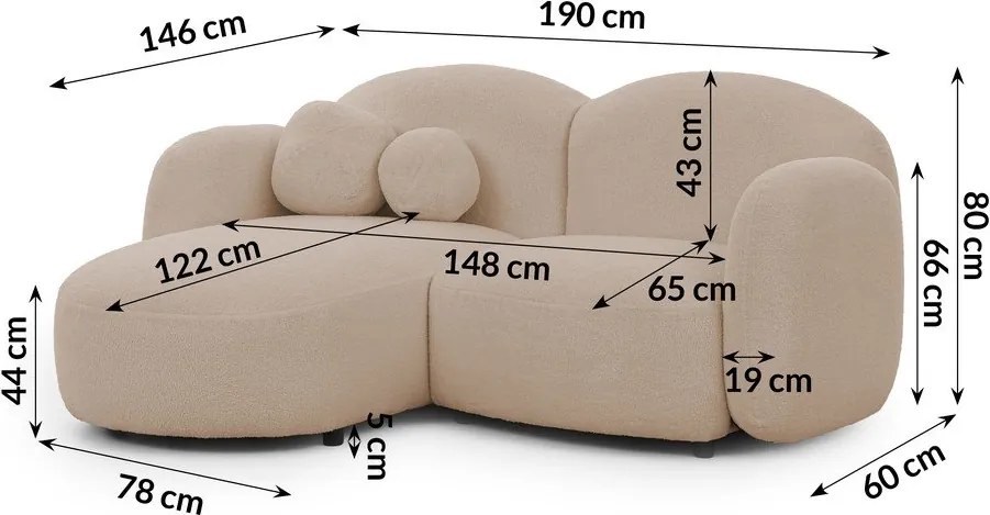 Colțar maro deschis cu tapițerie din țesătură bouclé (cu colț pe partea stângă/cu șezlong) Orbit – Ropez
