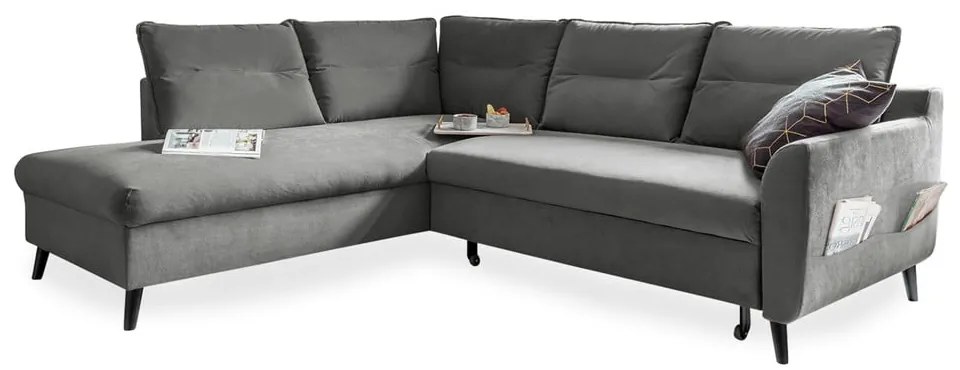 Colțar extensibil din catifea cu șezlong pe partea stângă Miuform Stylish Stan L, gri deschis