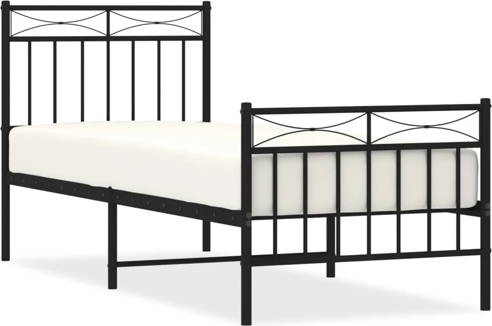 vidaXL Cadru pat metalic cu tăblii de cap/picioare, negru, 75x190 cm