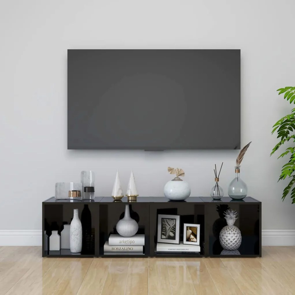vidaXL Comode TV, 4 buc., negru extralucios, 37x35x37 cm, PAL