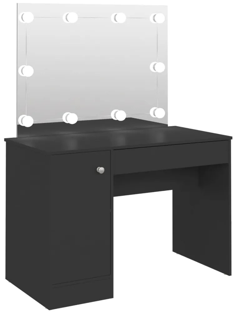 331548 vidaXL Masă de machiaj cu lumini LED, negru , 110x55x145 cm, MDF
