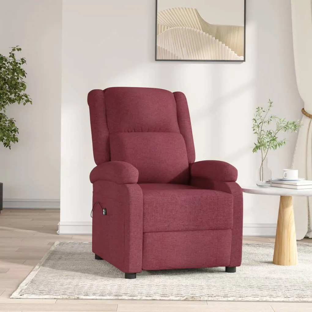 3098356 vidaXL Fotoliu rabatabil electric, roșu vin, material textil