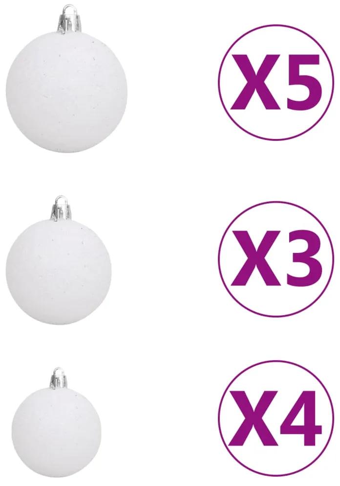 Set brad Craciun artificial de colt LEDgloburi alb 240 cm PVC 1, Alb si gri, 240 cm