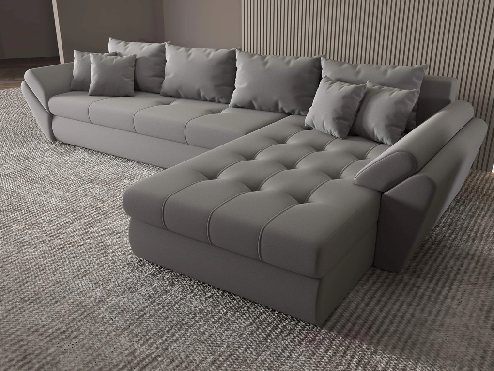 Colțar extensibil dumonde cu ladă de depozitare si sezut confortabil din spuma high-density, Loana XL Royal Gri II 335x185 cm