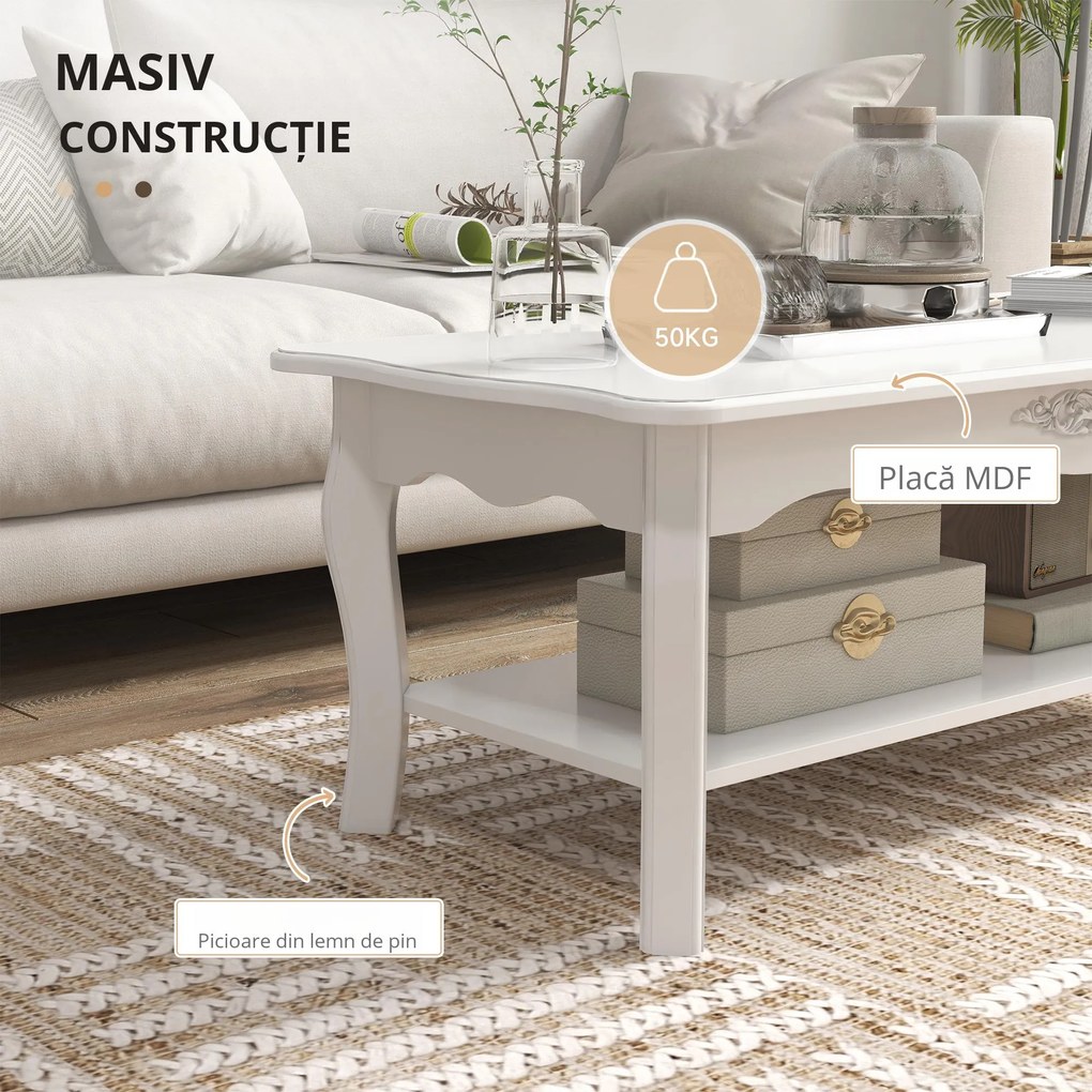 Masa pentru cafea HOMCOM, din lemn, 94x44x42 cm, alba | Aosom RO