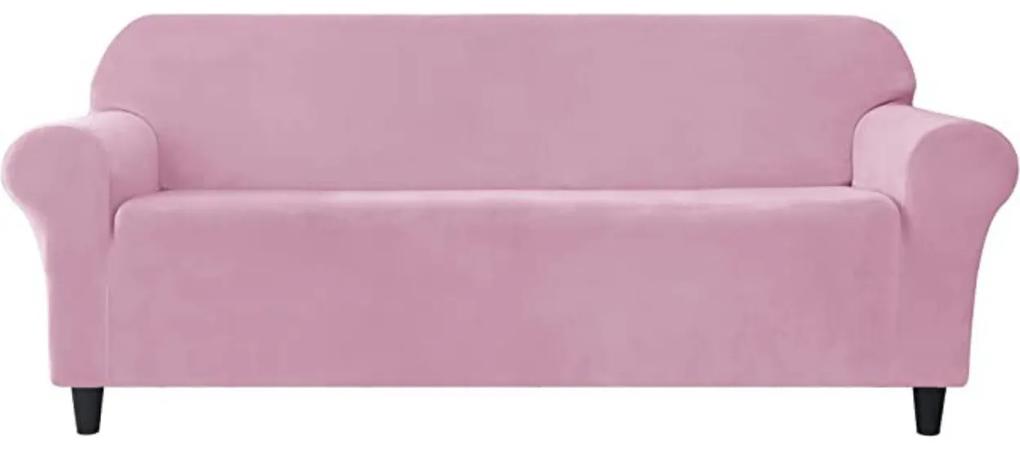 Husa elastica din catifea, canapea 3 locuri, cu brate, roz, HCCJ3-08