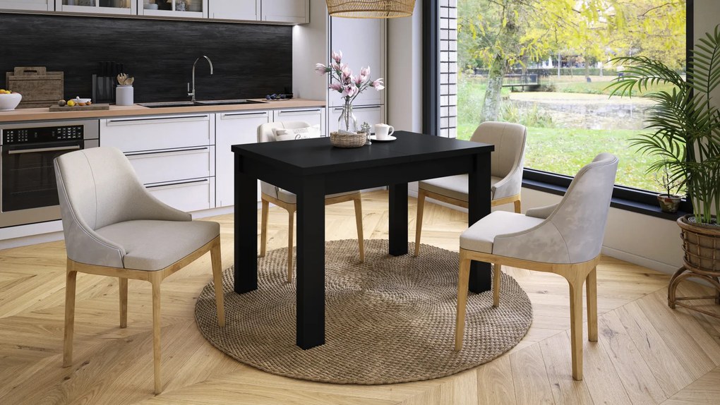 Mazzoni FONTE Negru Mat - MASĂ CLASICĂ DE BUCĂTĂRIE/LIVING EXTENSIBILĂ PÂNĂ LA 130 sau 155 cm!