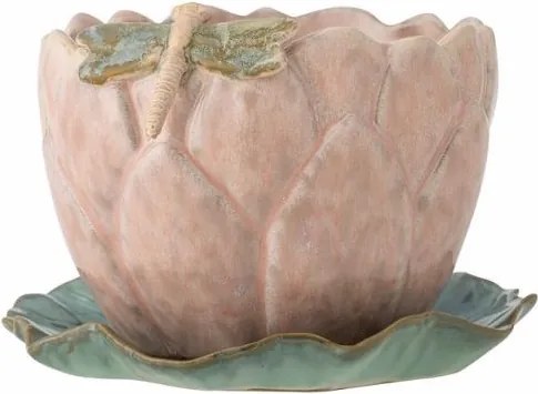 Ghiveci roz din ceramică cu farfurie, D18,5 x H13,5 cm, „Jaylee”