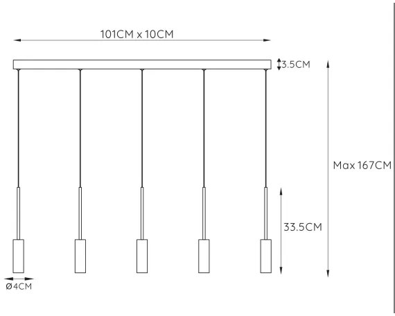Lustră pe cablu Lucide 24401/35/30 TUBULE 5×LED/7W/30V
