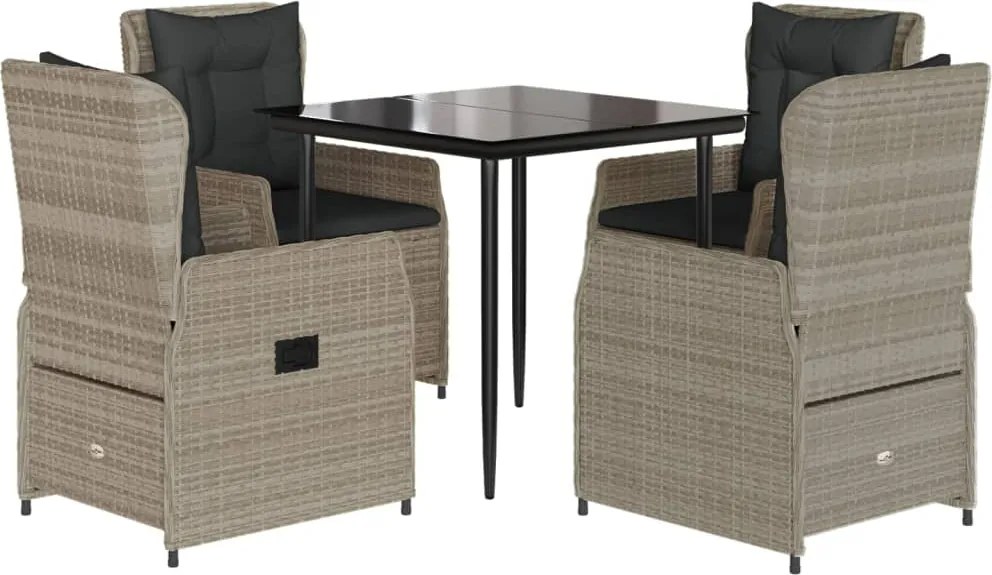 vidaXL Set mobilier de grădină cu perne, 5 piese gri deschis poliratan