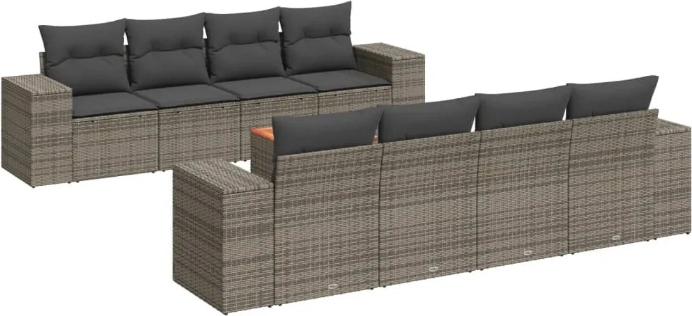 vidaXL Set canapele de grădină, 9 piese, cu perne, gri, poliratan