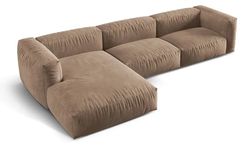 Colțar modular maro deschis cu tapițerie din catifea (cu colț pe partea stângă/cu șezlong) Martina – Micadoni