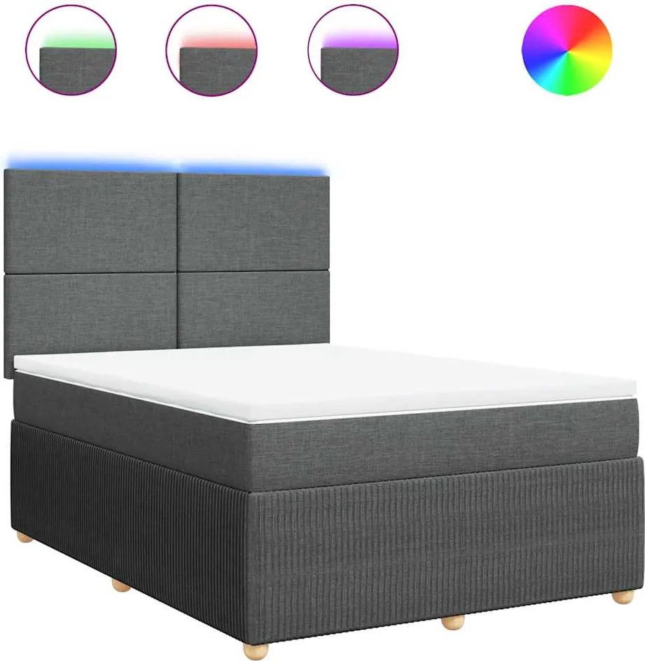 vidaXL Pat box spring cu saltea, gri închis, 140x200 cm, textil