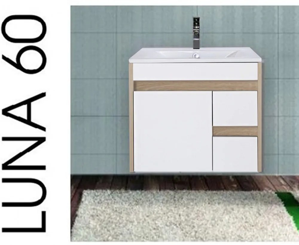 Mobilier de baie Luna 60 inferior cu lavoar, stejar Sonoma-alb