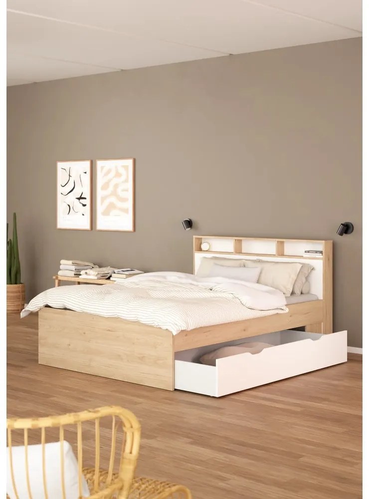 Pat matrimonial în culoare naturală cu aspect de lemn de stejar cu spațiu de depozitare fără somieră 140x200 cm Ikast – Tvilum