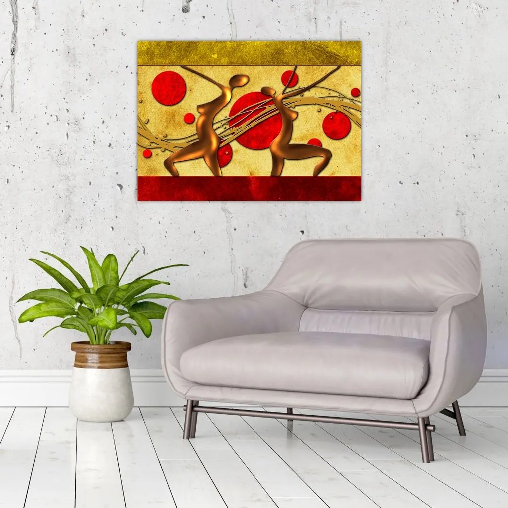 Tablou pe sticlă abstract cu două femei (70x50 cm)